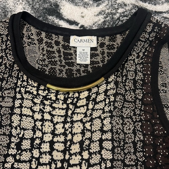 CARMEN by CARMEN MARC VALVO black and gold multi pattern knit sleeveless dress - Picture 7 of 13